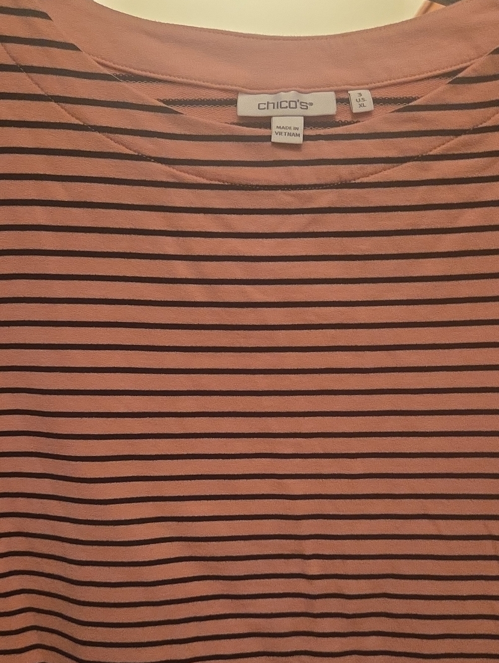 Chico's Rose-Pink and Black Striped Long-Sleeve Tee